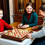 보드게임 리뷰 포인트 - Family Game Night**

A family (mother, father, two children) playing a board game at a wooden table ...