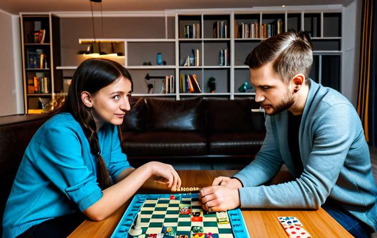 보드게임 리뷰 포인트 - Family Game Night**

A family (mother, father, two children) playing a board game at a wooden table ...