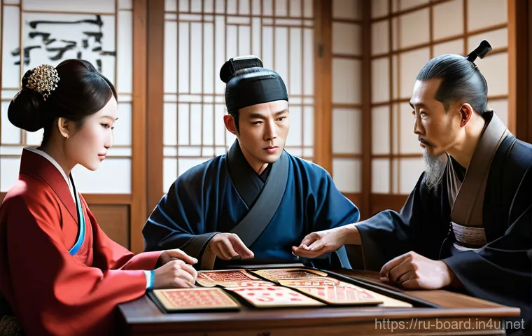 보드게임 코레일 - **Prompt:** A highly detailed, realistic, and cinematic indoor scene depicting four diverse individu...