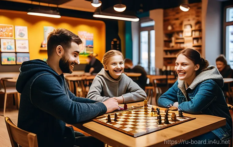 보드게임의 산업적 기회 - **"A vibrant and bustling scene at a large Russian board game festival, reminiscent of 'Игрокон' (Ig...