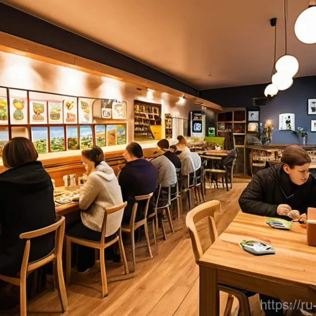 보드게임 명소 소개 - **Prompt 1: Lively Board Game Cafe in a Russian City** "A vibrant and cozy scene inside a modern...