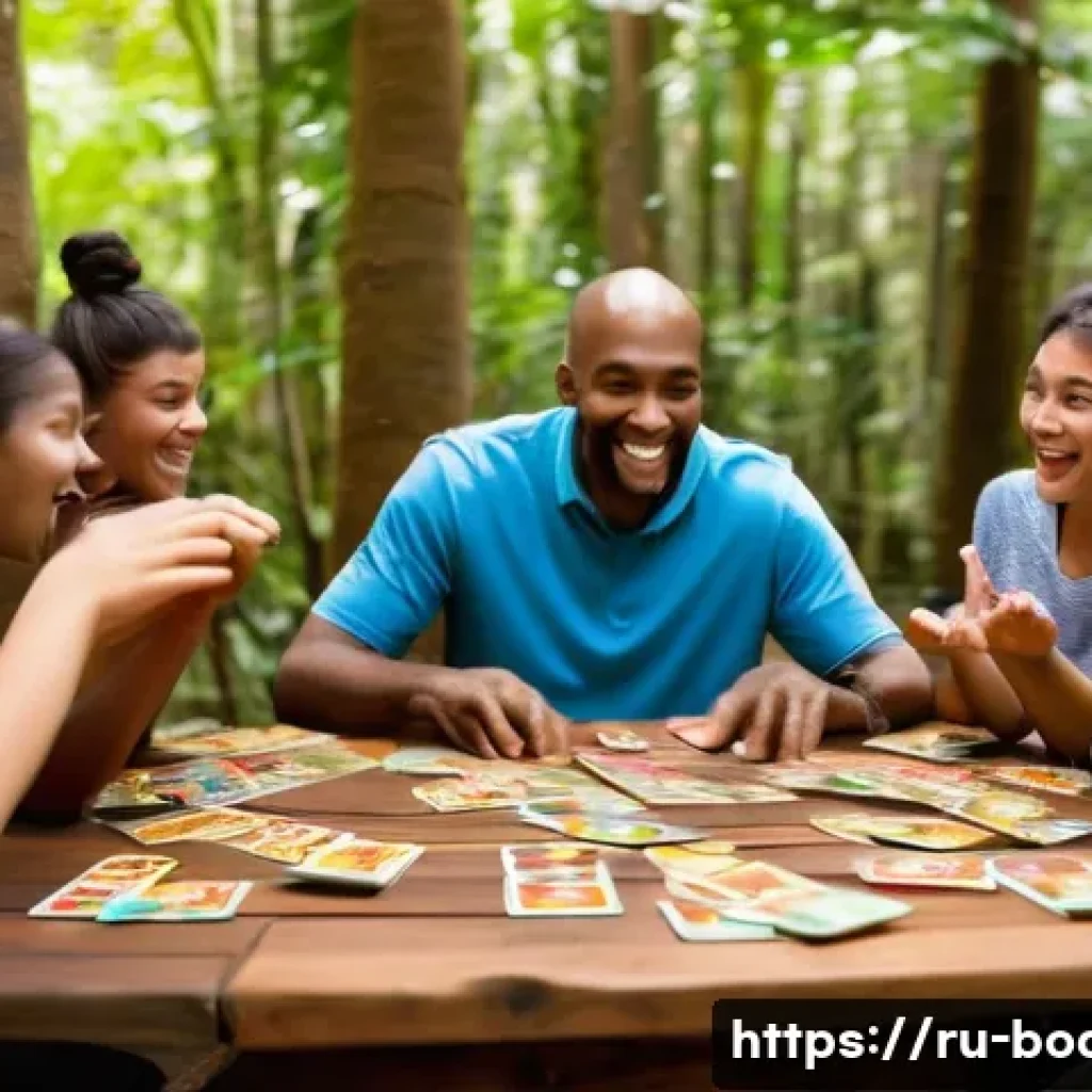 보드게임 정글 스피드 - **Prompt:** "A vibrant, high-energy, dynamic scene of 4-6 diverse adult and older teen players inten...