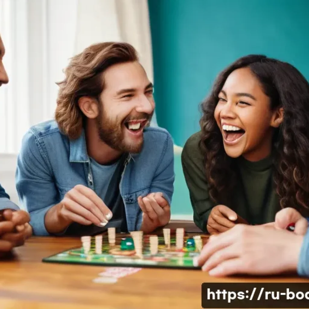 보드게임의 오랜 전통 - **A Vibrant Board Game Night with Friends:** A dynamic, eye-level shot of a diverse group of 4-5...