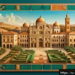 Home 21 보드게임 이탈리아 스타일 - A detailed illustration of an Italian Renaissance-inspired board game scene featuring intricately de...