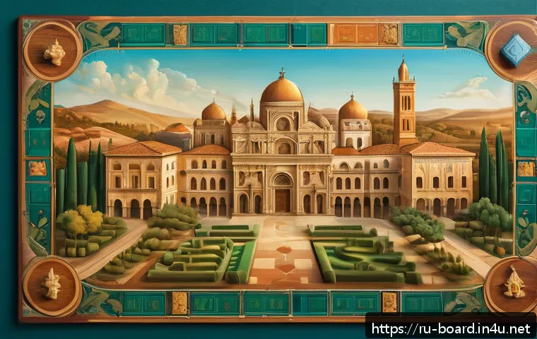 보드게임 이탈리아 스타일 - A detailed illustration of an Italian Renaissance-inspired board game scene featuring intricately de...